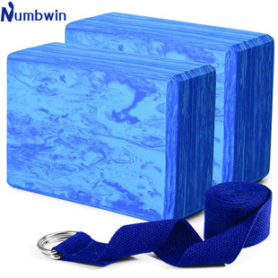 Yoga brick gradient blue three-piece set Yu high density brick stretch stretch band yoga rope beginner auxiliary tool suit