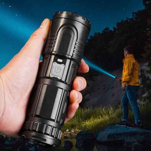 White laser telescopic zoom flashlight X3 long-range ultra-bright dual light source tail warning light home outdoor flashlight bright