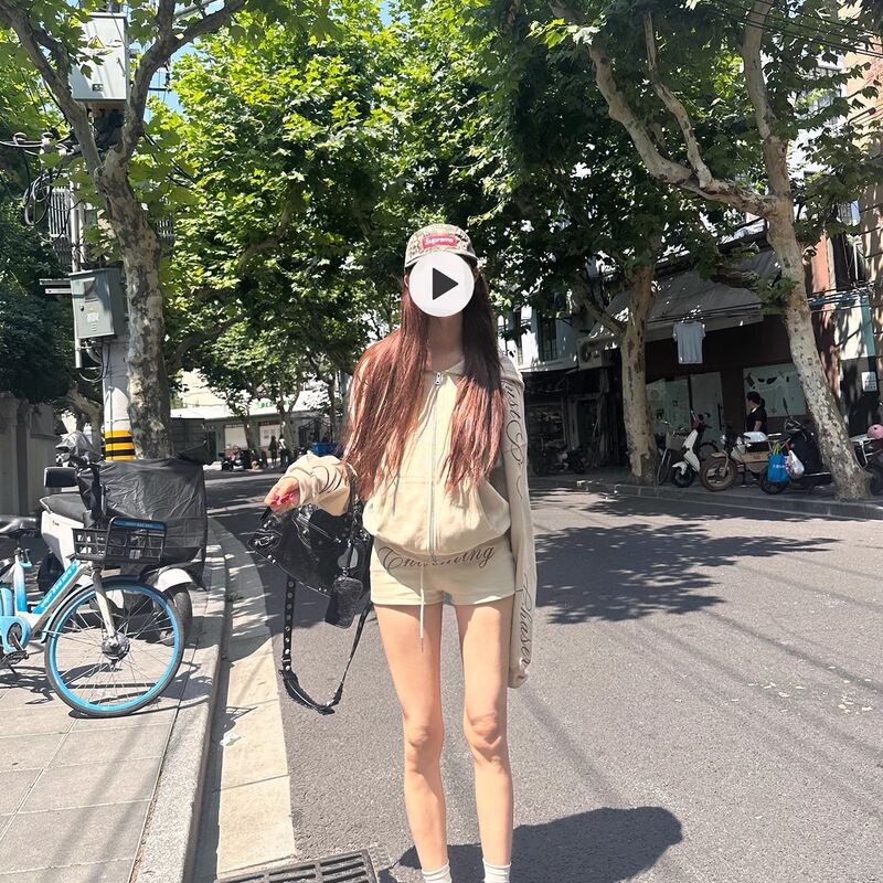 一只癫羊2025年早秋刺绣连帽卫衣外套辣妹字母时尚宽松短裤套装|undefined