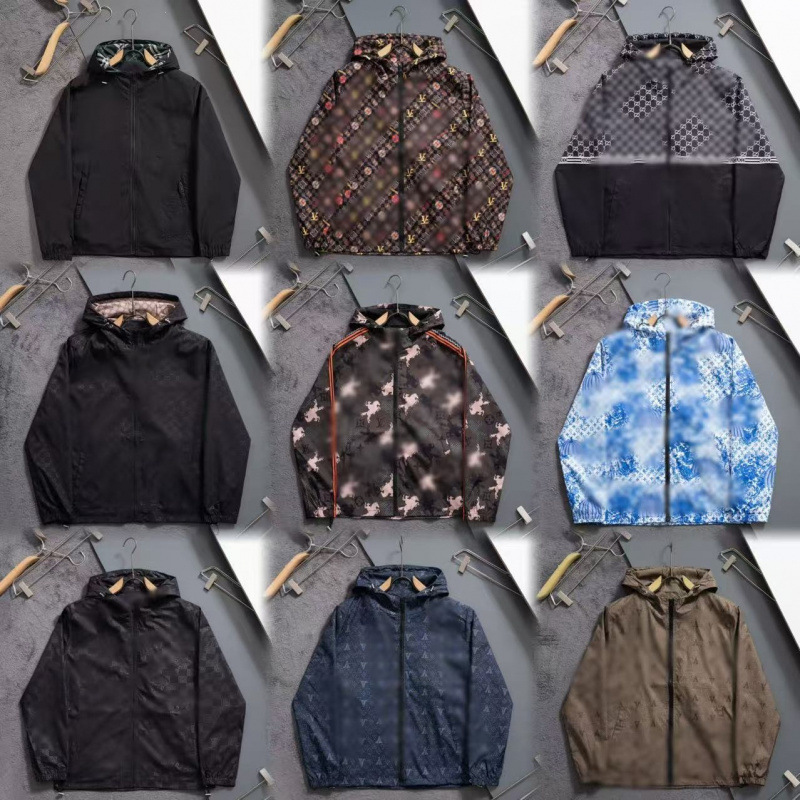 European and American style trendy spring and autumn hooded windproof casual jacket for men and women, featuring high-quality monogrammed jacquard and lettering