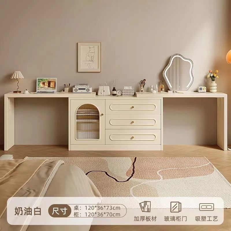 梳妆台卧室简约现代床头柜化妆台收纳柜一体2025新款奶油风化妆桌|undefined