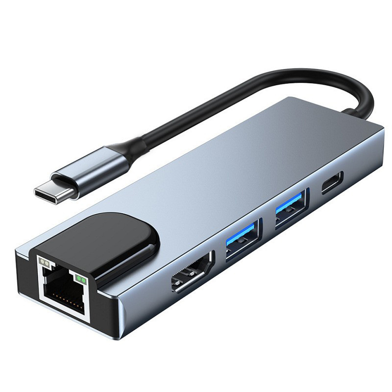 跨境批发type-c带网卡五合一扩展坞USB+HDMI+PD多功能hub拓展坞|undefined