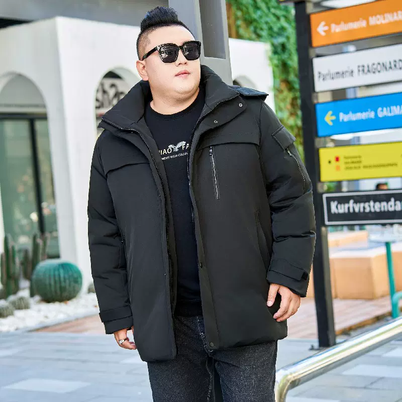 大码羽绒服加大加肥胖子冬季肥佬宽松外套男装毛领防寒中长款加厚