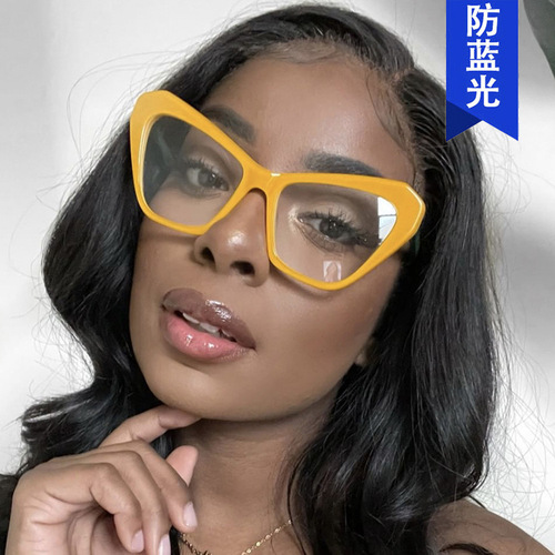 European and American cat eye color matching flat mirror anti-blue light  new large frame glasses frame simple and versatile fashionable polygon