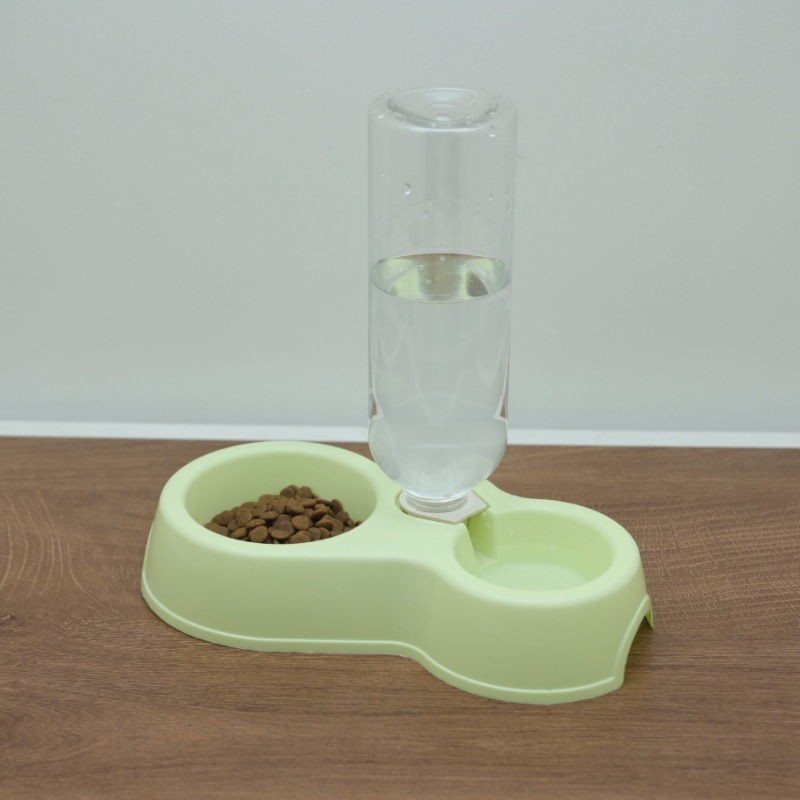 Tigela dupla automática para água potável (verde claro) com garrafa