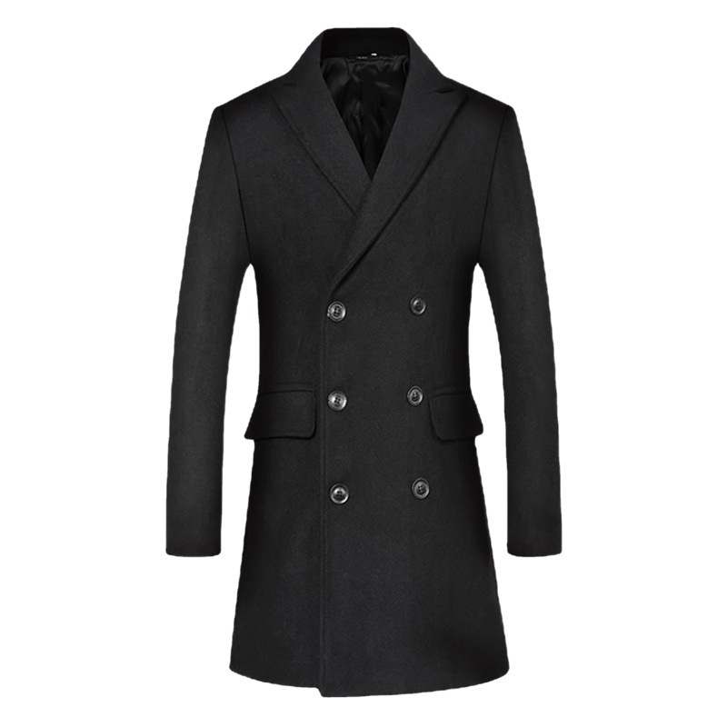 Abrigo de lana Siqilong para hombre, largo medio, doble botonadura, chaqueta de lana tipo polo para invierno, abrigo para hombre con solapa.