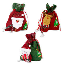 跨境新款圣诞围巾雪人麋鹿苹果袋儿童抽绳糖果袋圣诞节送礼礼品袋