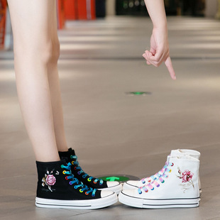 New casual canvas shoes inside zipper rubber shoes high white shoes fashion women's shoes 6161 short tube 002