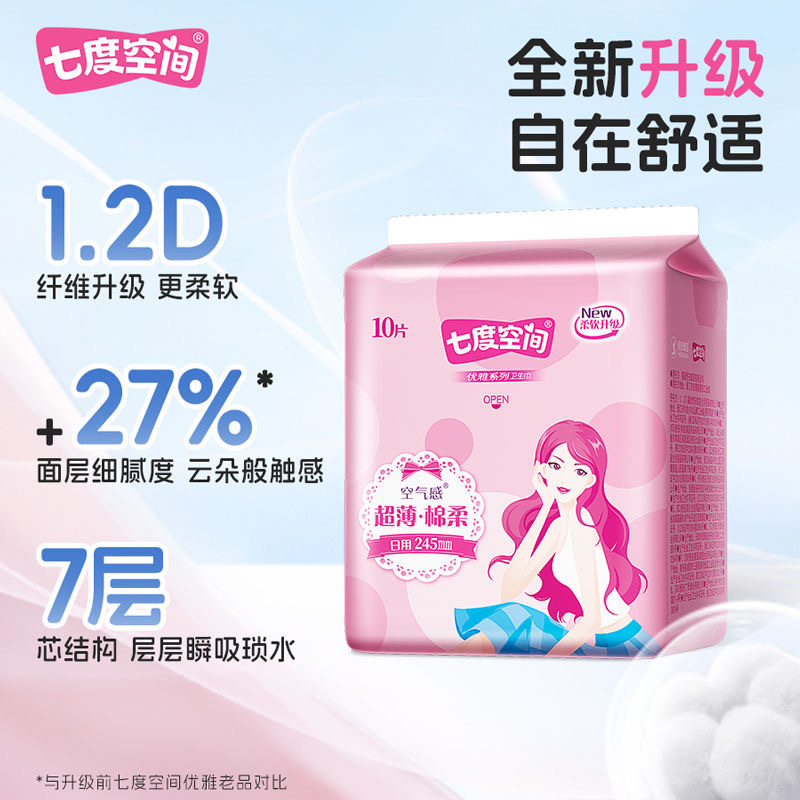 Seven Dimensions Sanitary Pads for Girls, Elegant, Day and Night Use, Ultra-Thin, Soft Mesh, Refreshing Menstrual Pads