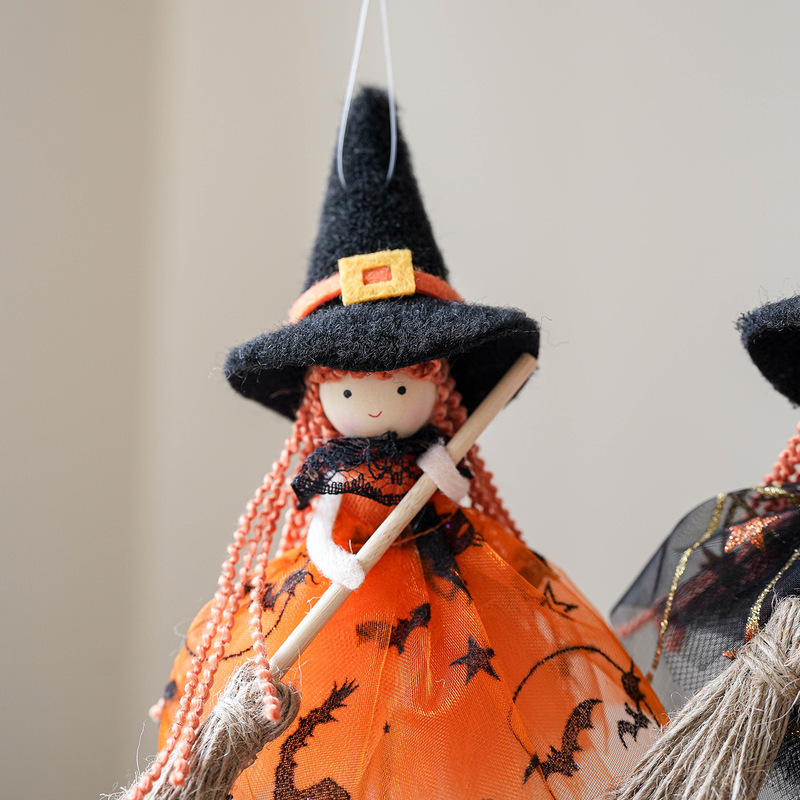 国境を越えた新しいハロウィン装飾メッシュほうきガールエンジェルペンダントベル吊り人形クリスマスツリー装飾|undefined