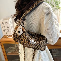 豹纹包包女2025新款百搭韩系帆布袋托特包大容量单肩包休闲斜挎包
