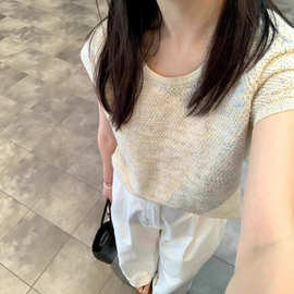 2026新款春装女装天丝亚麻棉夏季法式圆领针织半袖上衣短袖女t恤