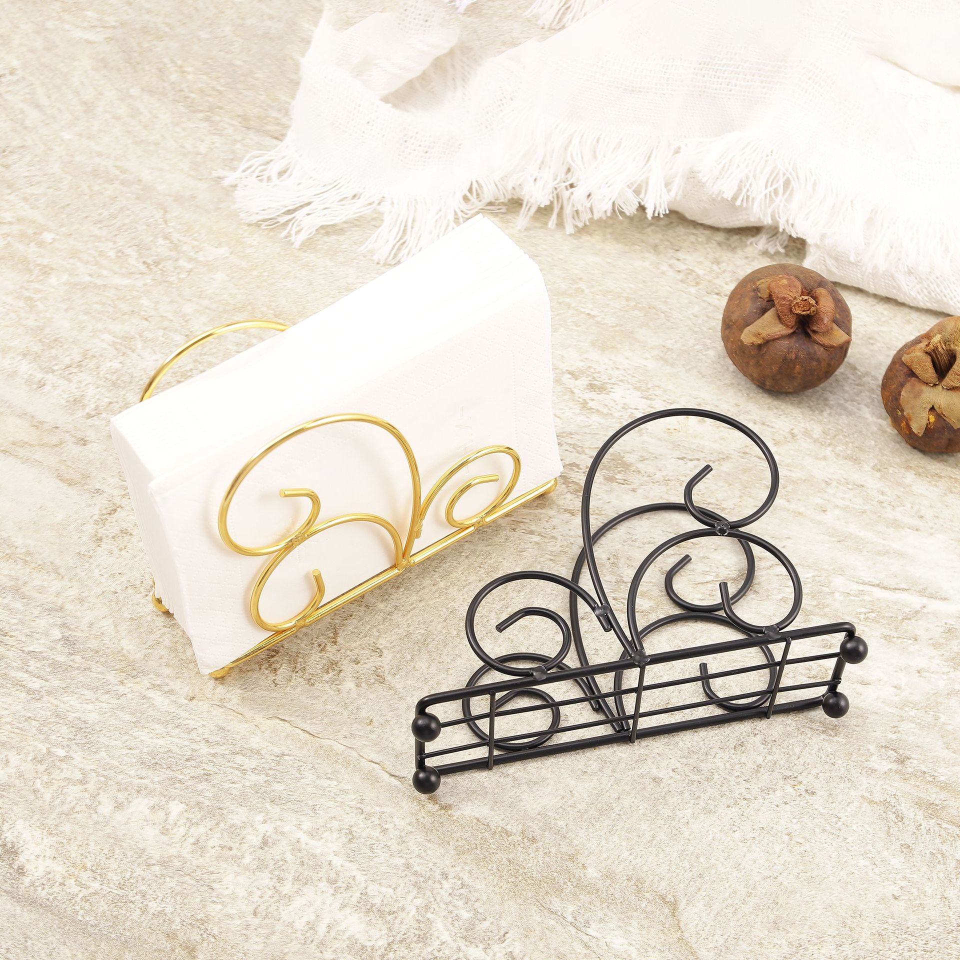 跨境铁艺桌面立式纸巾架餐巾架酒店厨房轻奢咖啡厅民宿纸巾收纳夹