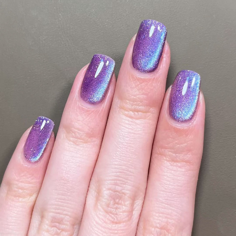Purple Cat-Eye Press-On Nails, Removable Nail Stickers, Nail Enhancement, Whitening Effect, Wholesale Finished Products