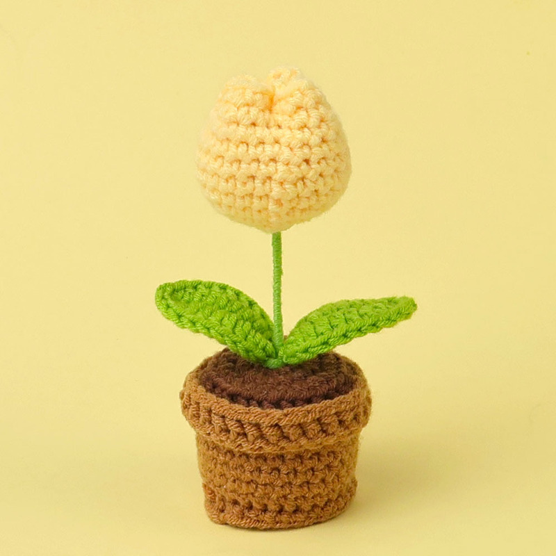 完成品クロスボーダー手作りウールかぎ針編み忘れなしひまわり模擬花鉢植えクリエイティブデスクトップ装飾品車の装飾造花|undefined