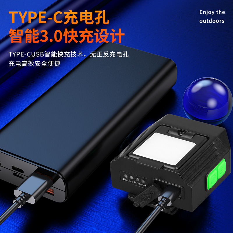 Linterna Frontal LED para Pesca con Batería de Larga Duración, Batería de Litio, Sensor, Clip para Gorra, Modelo de Carga USB, Especialmente Diseñada para Pesca Nocturna.