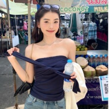 新款欧美系带抹胸美背露肩上衣显瘦修身独特夏季别致纯欲法式设计