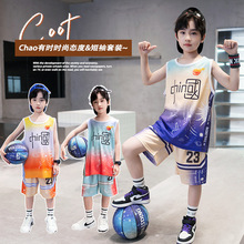 夏季新款儿童速干背心短裤套装中大童中国风运动休闲篮球服两件套