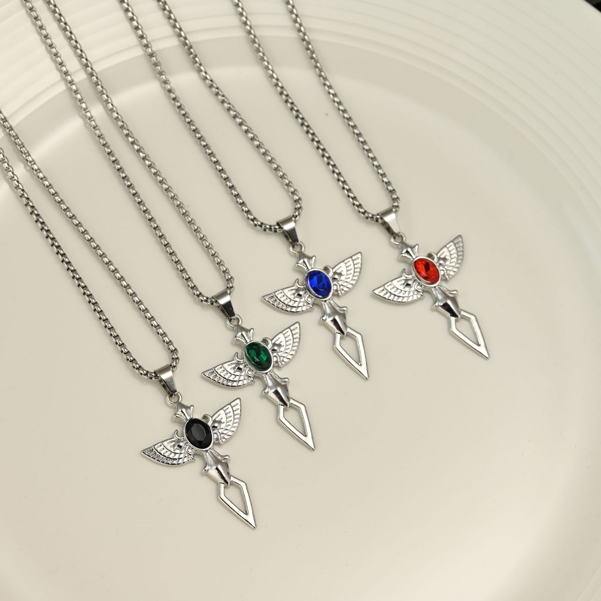 跨境新品 天使之翼 男士韩版简约复古十字架吊坠欧美街头钛钢项链