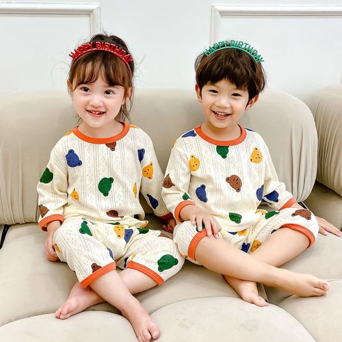 Summer children's Korean style mid-sleeve home clothes set pure cotton comfortable and breathable boys and girls baby pajamas air-conditioned clothes trendy