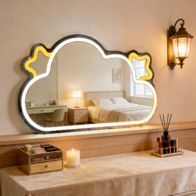 Mirror Neon Room Bedroom Wall Led Decorative Light Creative Makeup Mirror Light Atmosphere Modeling Light Cross-Border