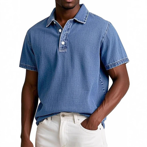 New Independent Station men's fashionable solid color retro short-sleeved lapel polo shirt