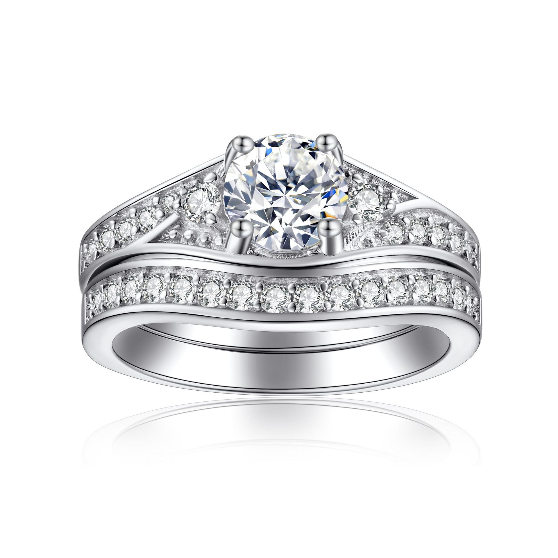 Cross-Border Jewelry S925 Sterling Silver Ring Women's Niche Stacking Set Ring Zircon Ring European and American Fashion Ring