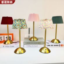 装饰氛围护眼布艺百褶台灯网红礼物触摸充电酒吧卧室床头小夜灯