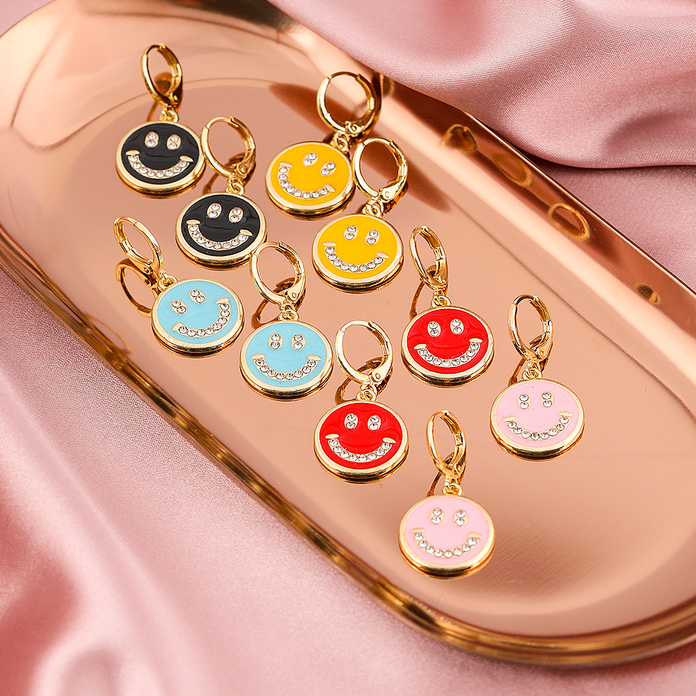 Fashion Creative New Multi-color Dripping Smiley Face Alloy Earrings display picture 1