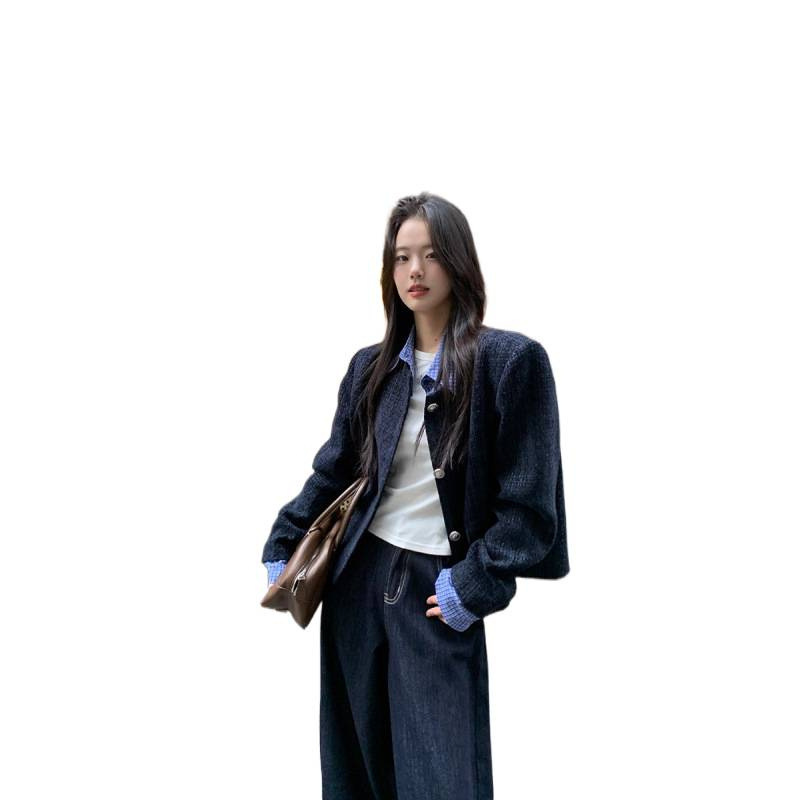 小仙倪子韩系温柔小香风女秋季新款单排扣假两件外套显瘦气质上衣|undefined