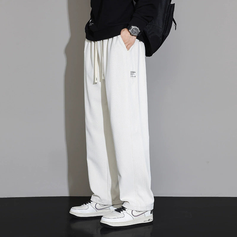 Мужские брюки на весну, осень и зиму, белые спортивные штаны на флисовой подкладке, свободные модные брендовые прямые спортивные повседневные брюки с широкими штанинами и драпировкой