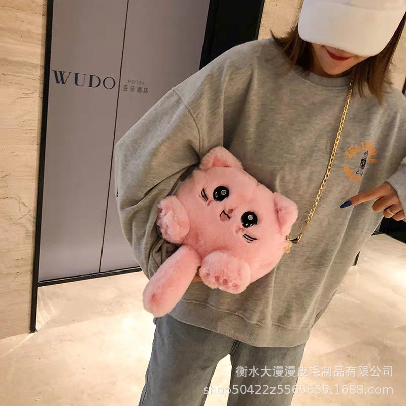 2020 Red Red Red New Korean Fashion Pussycat Bag Lovely Soft Moe Fashion Academy Wind Fluffy Pussycat Bag Mujer marea image 3