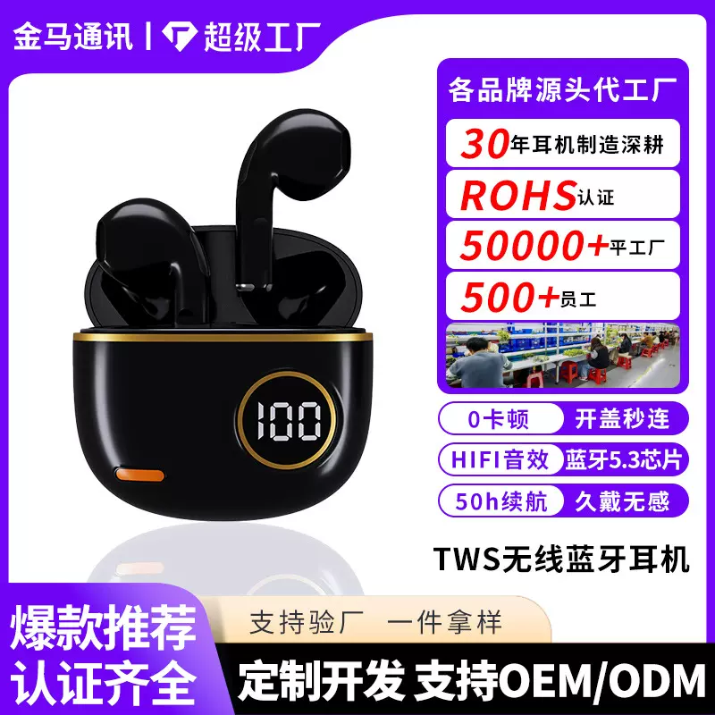 跨境S190入耳式tws智能数显迷你蓝牙耳机超长续航批发无线数显