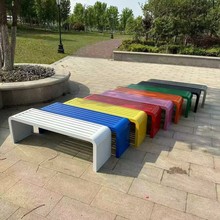 彩色防腐塑木凳子商场公共座椅室外休息条凳不锈钢公园椅户外长椅