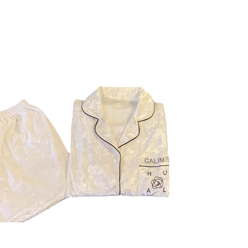 Pareja de pijamas de primavera y otoño de terciopelo dorado de manga larga de mujer de alto grado Camelia 2023 nuevos hombres de invierno homewear