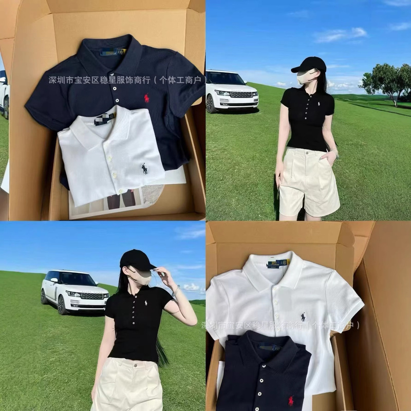 Foreign Trade Ralph Lauren Logo Polo Shirt, Summer Unisex Style, Turn-Down Collar, Pique Cotton, Short-Sleeve, Golf Embroidered Top
