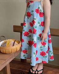 Ladies' Strap Dress Summer New Beach Vacation Style Floral Backless Dress Princess Dress for Young Children, One Piece Drop Shipping