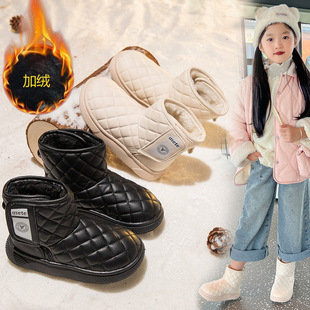 Girls Snow Boots 2024 Winter New Fashion Thick Cotton Boots Middle and Big Children's fleece-lined Warm Cotton Shoes Children's Boots
