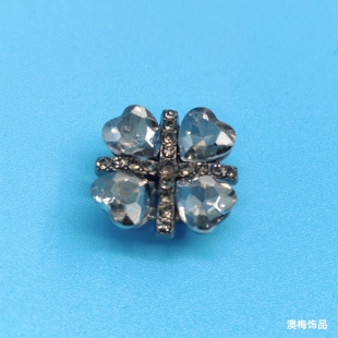 High-End Elegant Dark Gray Four-Leaf Clover with Cross Rhinestone Alloy Belt C Buckle DIY Material Clothing Luggage Shoe Buckle Decoration