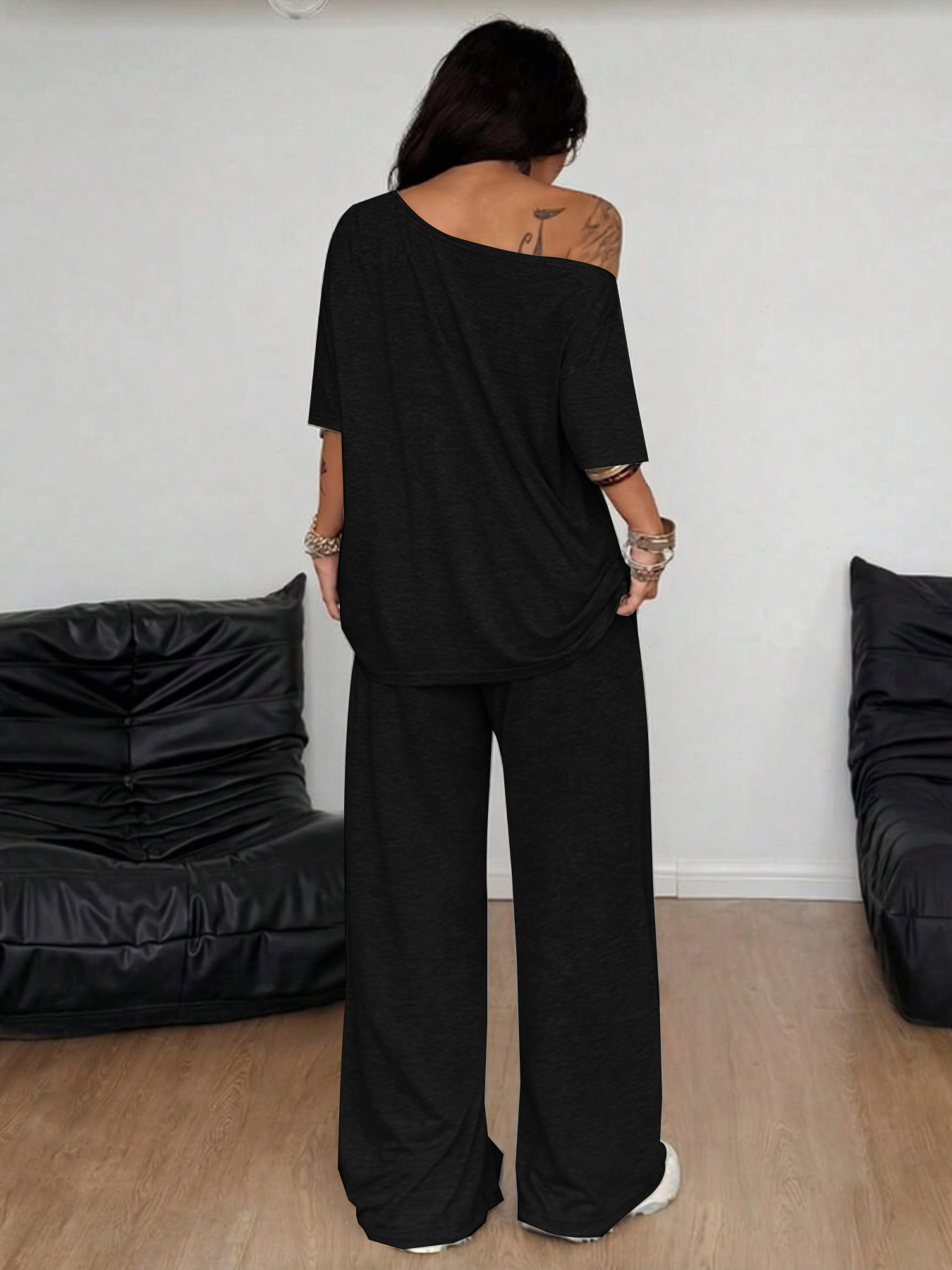 Women's Pant Sets Solid Color Casual Loose Wide Leg Two Piece Suit_voghion.com
