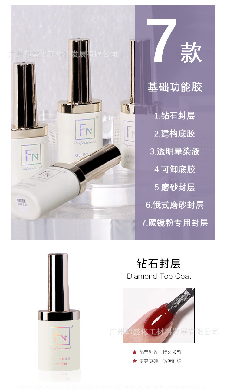 Fn Long-Lasting Functional Gel Diamond Matte Top Coat Removable Base Coat Construction Reinforcement Gradient Nail Art Salon Special Use