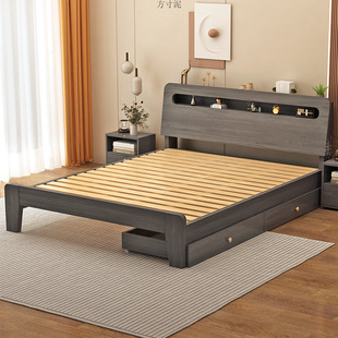 Modern Simple Solid Wooden Bed Household 1.5 m Double Bed 1.8 m Rental Room 1.2m Single Bed Frame Economical
