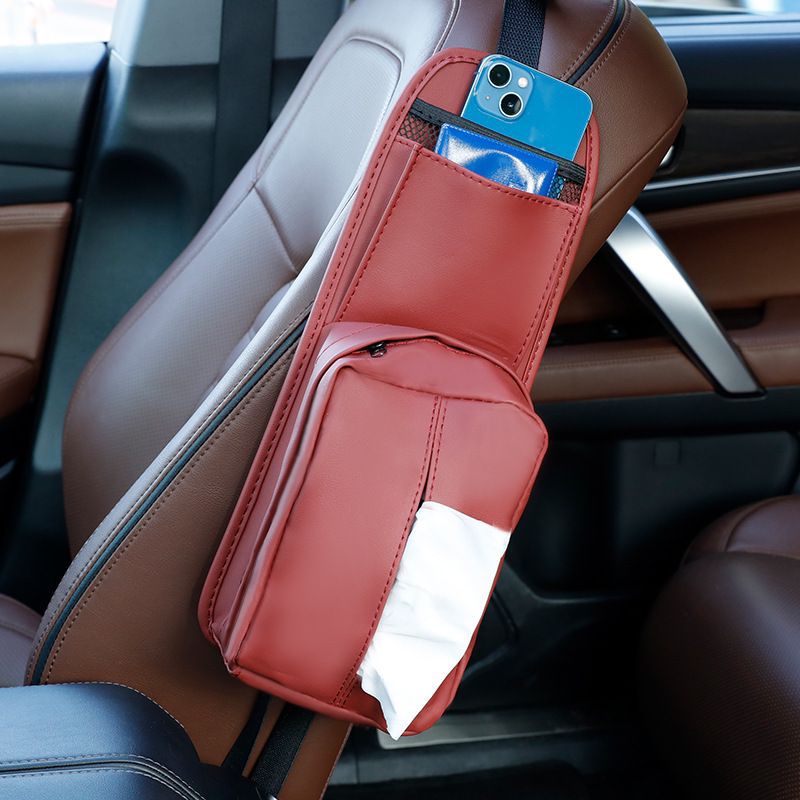 Asiento de coche bolsa de almacenamiento lateral colgando bolsa de cuero ins multifuncional caja de pañuelos de coche caja de almacenamiento de coche