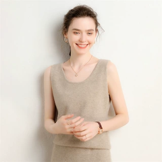 山羊绒针织背心秋冬新款女士U领宽肩吊带小衫打底上衣百搭简约