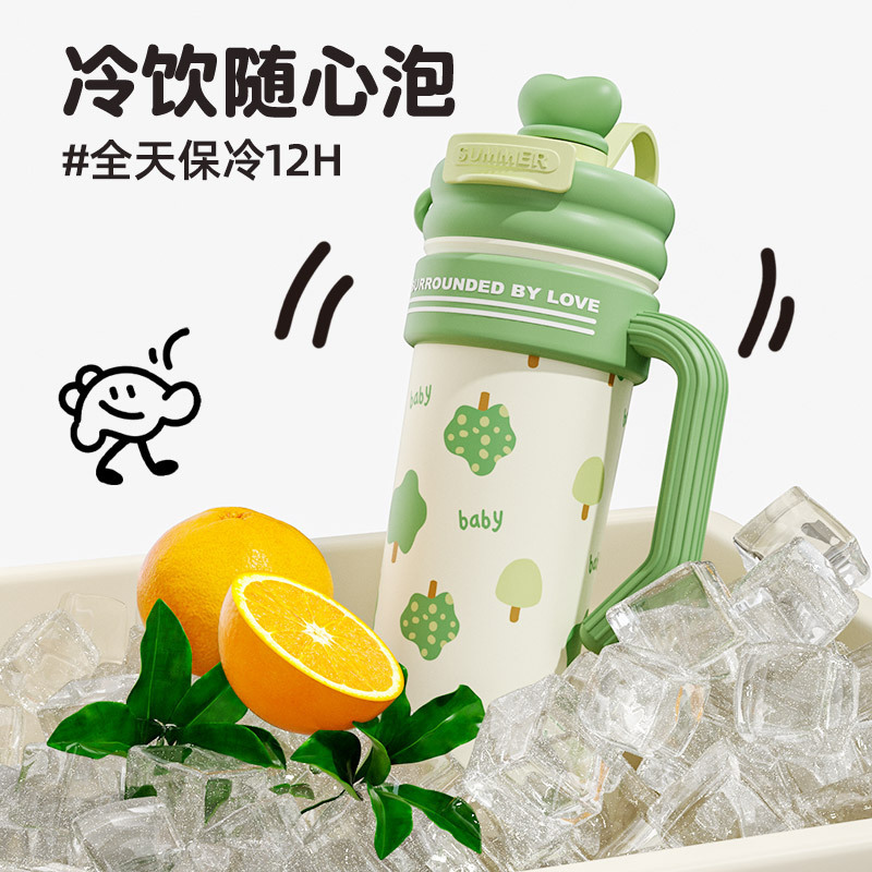 新款巨无霸吸管水杯女生高颜值冰霸杯大容量带茶漏车载汽车保温杯|undefined