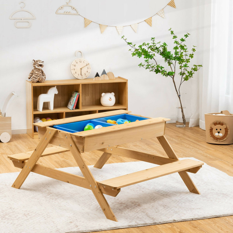 Customized Solid Wood Toy Table Outdoor Wooden Anti-Corrosion Children's Table and Chairs Wooden Sand Play Waterproof Long Table Amazon Wholesale