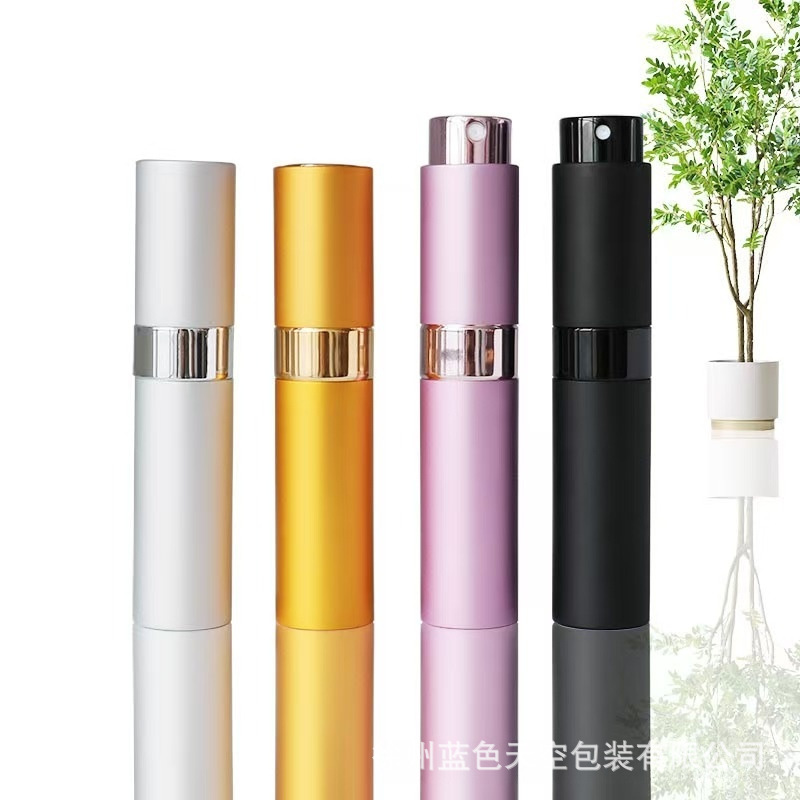 Inventario de 10ml tres secciones de fragancia rotativa botella de vidrio de aluminio botella interna botella de pulverización de boquilla de presión