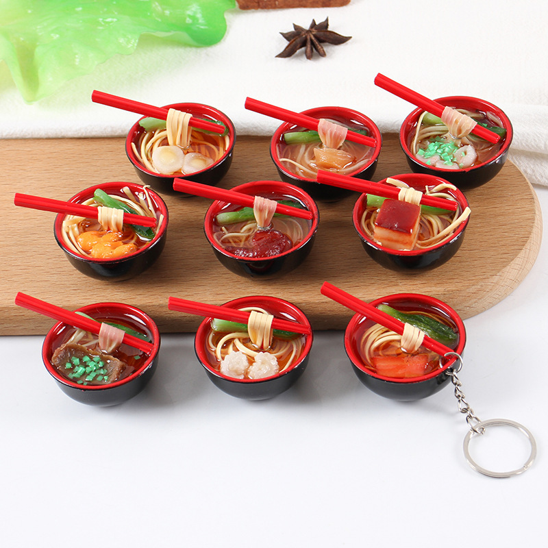 4cm Simulated Food Small Bowl Noodles Stereo Chopstick Noodles Keychain Pendant Miniature Food Play House Gourmet Snacks