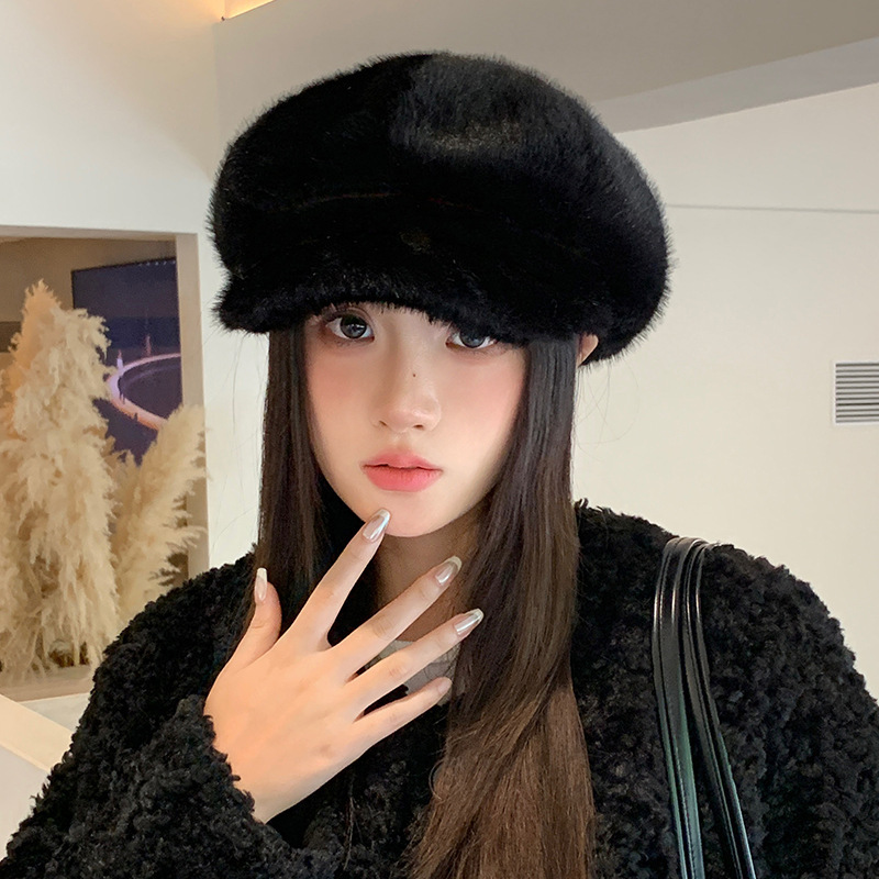 2025贝雷帽女冬季加厚保暖鸭舌帽显脸小高级毛绒帽时尚百搭八角帽|undefined