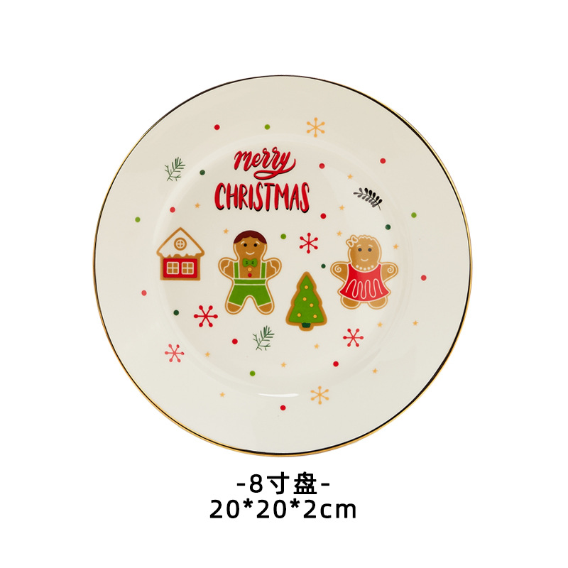 Ins navidad vajilla de cerámica plato chapado en oro vajilla amazon logotipo imprimible transfronterizo placa plana de cerámica de estilo occidental